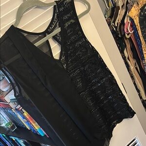 Black Sheer and Lace Asymmetrical Tank Top - Sz M